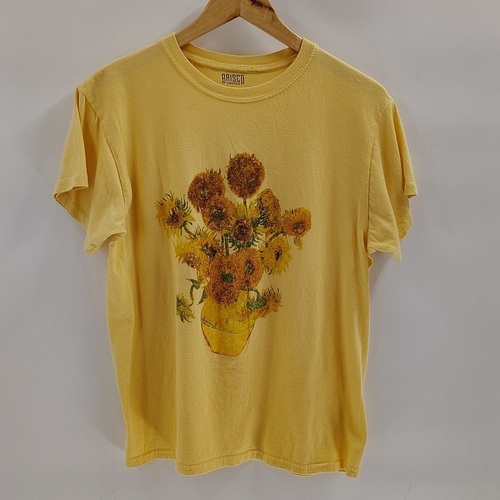 Brisco Brands Large Yellow Van Gogh Sunflowers Graphic Tee Short Sleeve
